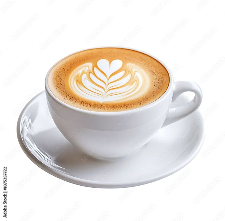 पारदर्शी बैक ग्राउंड एक ताजा शानदार cappuccino coffee कप,ऊपर झाग  और थोड़ी कॉफ़ी छिडकी हुई | 